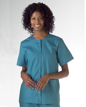AngelStat&reg; Ladies' Jewel-Neck Snap- Front Scrub Top